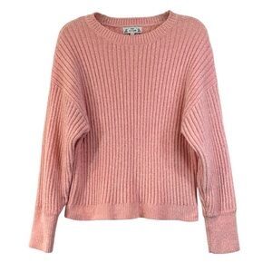 Poof! Sweater New York Ribbed Knit Crew Oversized Dolman Cozy Pink Size Large